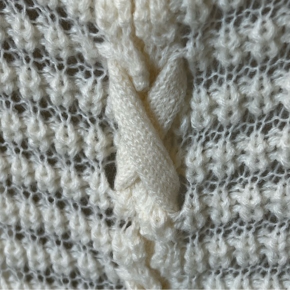 Pink Rose open front Cardigan, ivory, popcorn knit, criss cross back detail, S - Picture 7 of 12